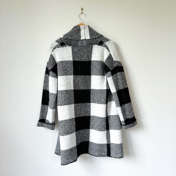 RD Style Buffalo Plaid Open Front Cardigan Sweater Black/White M - Picture 2 of 6
